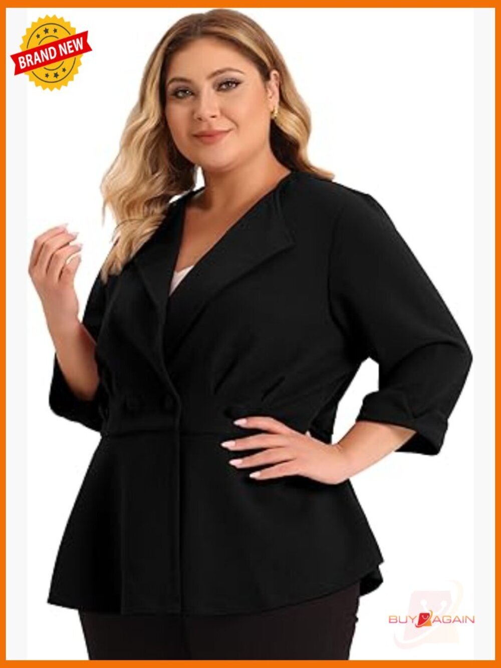 Plus Size Peplum Blazer Notched Lapel Office Work